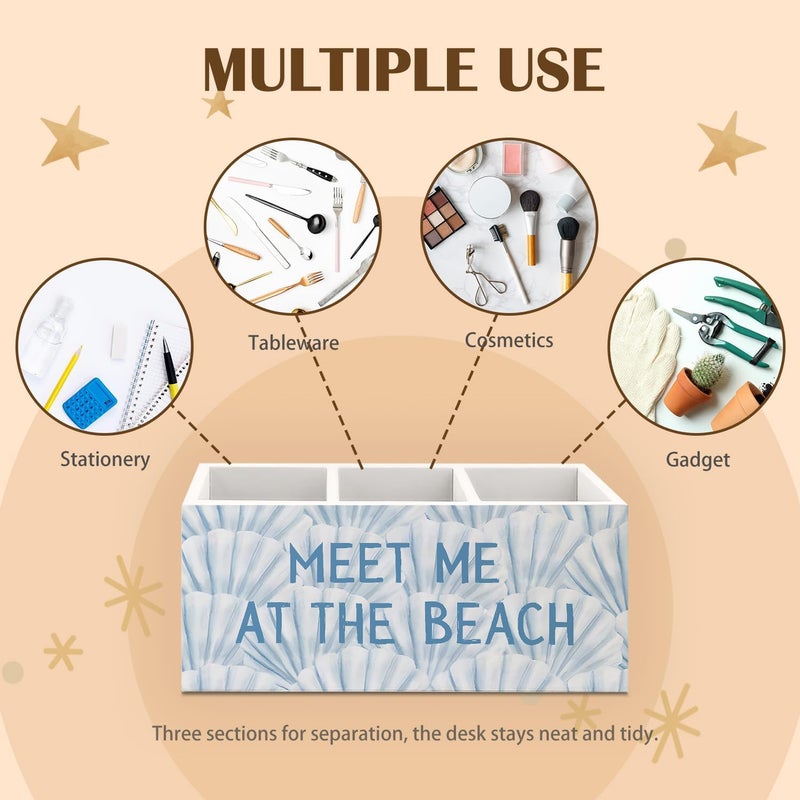 KBRCT Blue Coastal Beach Seashell Wooden Utensils Holder, Meet Me at The Beach Ocean Beachy Wood Cooking Utensil Holder Organizer for Kitchen Countertop Counter Decor Accessories - Image 4